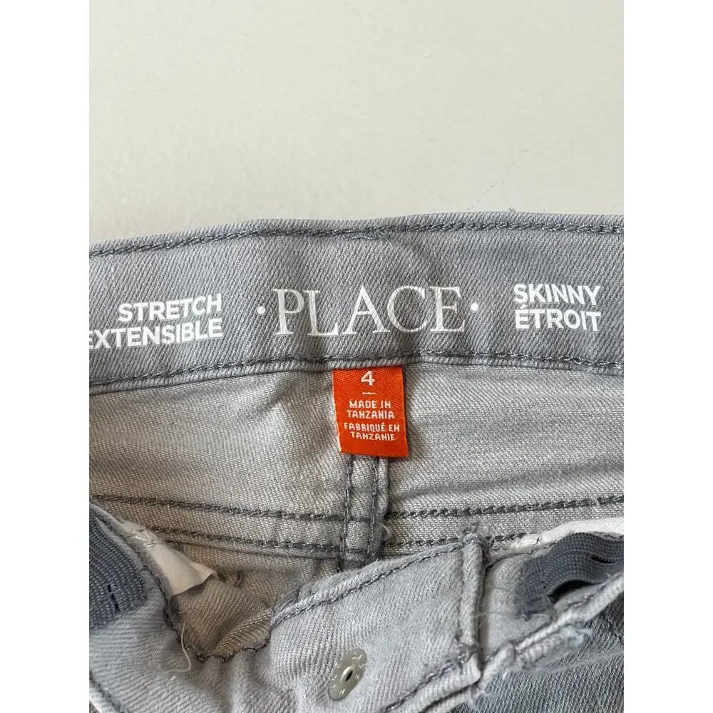 The Children’s Place Boys Gray Denim Skinny Pants Adjustable Waist Size 4
